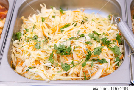 Chinese Cabbage Salad with Corn and Dill, Crunchy Organic Green Salat in Restaurant Bowl, Starter Menu 116544899