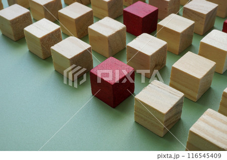 Orderly structure of cubes and red as a concept of talent search and recruitment. Orderly structure of cubes and red as a concept of talent search and recruitment. 116545409