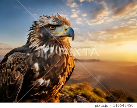 Portrait of big eagle. Birdwatching. Eagle in natural environment on amazing landscape 116545450