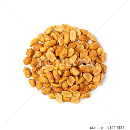 Spicy peanuts isolated, heeng jeera pea nuts mixture, Indian namkeen, roasted salty nut snack 116545554