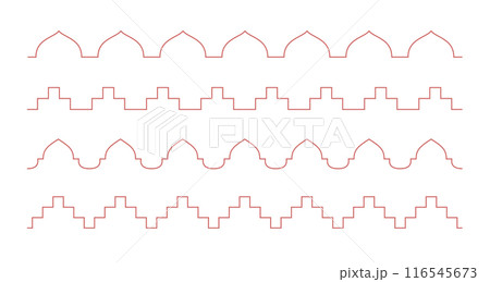 Line arabic roof top seamless border pattern. Simple outline elements. 116545673