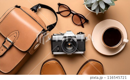 Camera, Coffee, and Brown Shoes 116545721