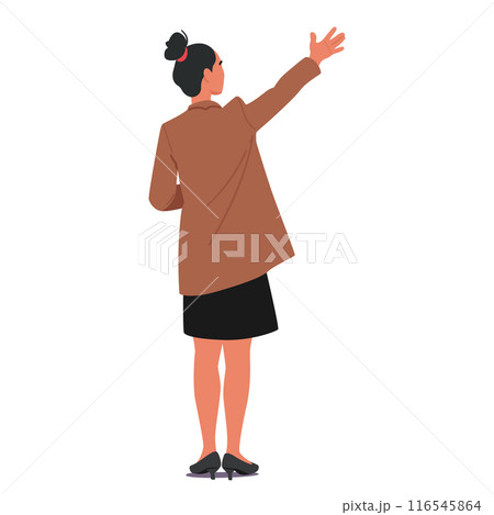 Businesswoman Wearing A Brown Jacket And Black Skirt, Pointing Upwards. Image Represents Concepts Like Direction Businesswoman Wearing A Brown Jacket And Black Skirt, Pointing Upwards. Image Represents Concepts Like Direction 116545864