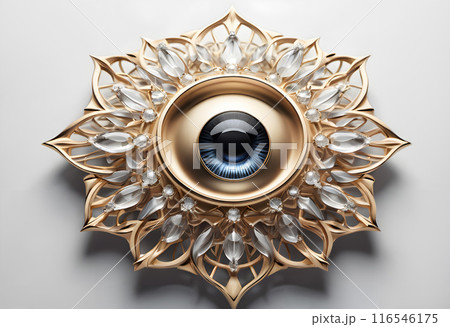 Ornate Golden Eye with Crystals and Blue Iris 116546175