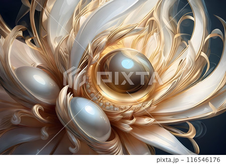 Golden Floral Abstract with Reflective Orbs 116546176