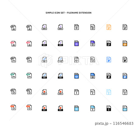 Collection of document type icon according to file extension 116546683