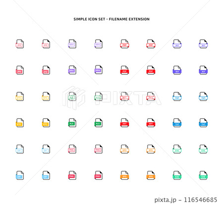 Collection of document type icon according to file extension Collection of document type icon according to file extension 116546685