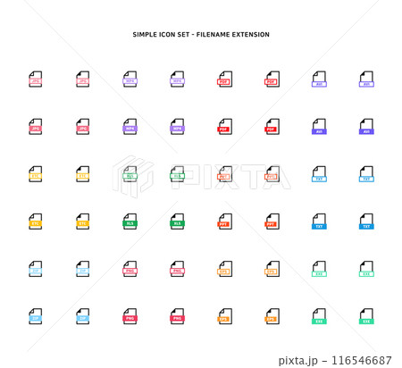 Collection of document type icon according to file extension Collection of document type icon according to file extension 116546687