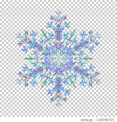 Glowing transparent snowflake, isolated. Neon light. Shining futuristic digital art. Png 116546715