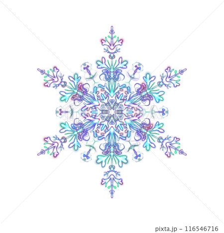 Glowing transparent snowflake, isolated. Neon light. Shining futuristic digital art. Png 116546716