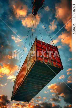 A Shipping Container Suspended in the Golden Hour Sky 116546921
