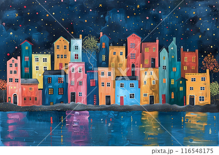 夜の古い街並みイラスト 夜の古い街並みイラスト 116548175