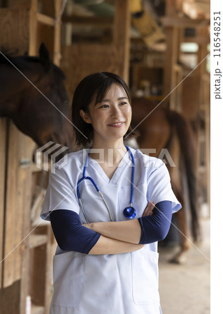 馬を診察する獣医さん 116548251
