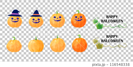 Halloween cute pumpkin watercolor illustration set background frame 116548338