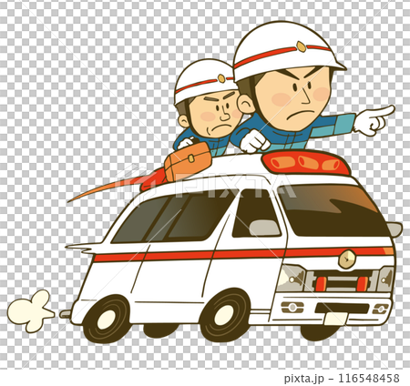 Illustration material of an ambulance and the paramedics riding on it 116548458