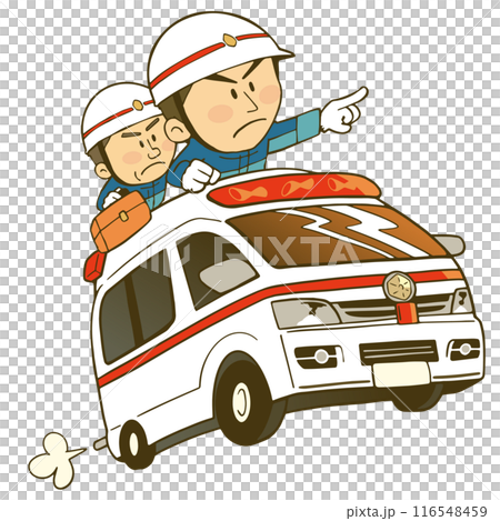救護車和搭乘救護車的醫護人員插畫素材 救護車和搭乘救護車的醫護人員插畫素材 116548459