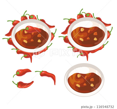 唐辛子の素材と激辛カレーライスのイラストセット 116548732