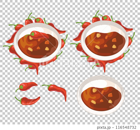 唐辛子の素材と激辛カレーライスのイラストセット 116548732