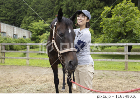 馬のお世話をする女性 馬のお世話をする女性 116549016