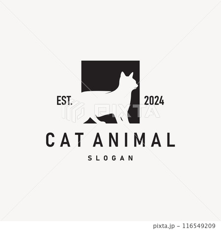 simple black silhouette design pet cat logo animal care template illustration 116549209
