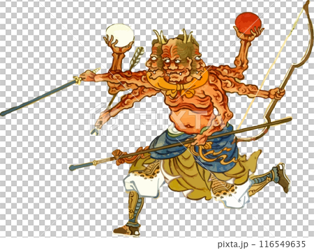 たくさんの武器を持つ三面鬼 116549635