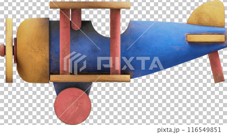 Wooden Airplane Old Vintage Toy Isolated. 3D Illustration. File with Clipping Path. 116549851
