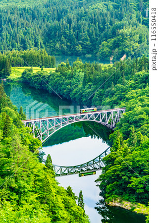 福島 只見線 第一只見川橋梁を渡る列車 福島 只見線 第一只見川橋梁を渡る列車 116550418