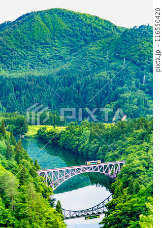 福島 只見線 第一只見川橋梁を渡る列車 福島 只見線 第一只見川橋梁を渡る列車 116550420