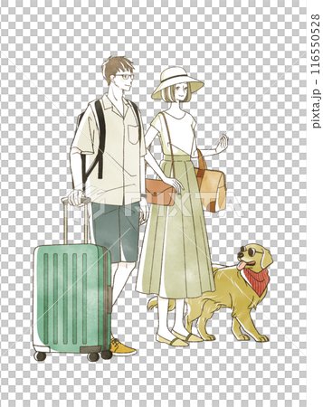 夏に旅行をする男女と犬 116550528