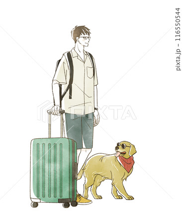 夏に旅行をすると男性と犬 116550544