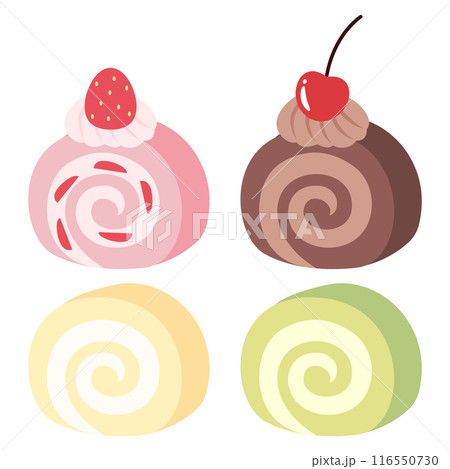 四種類のロールケーキのイラストセット 四種類のロールケーキのイラストセット 116550730