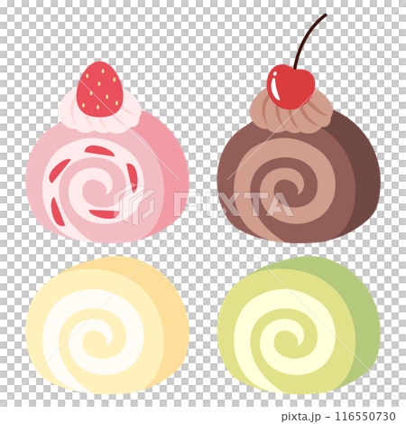 四種類のロールケーキのイラストセット 四種類のロールケーキのイラストセット 116550730