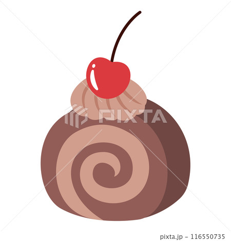 さくらんぼが乗ったチョコレートロールケーキのイラスト さくらんぼが乗ったチョコレートロールケーキのイラスト 116550735