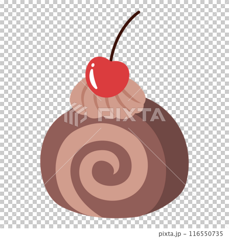 さくらんぼが乗ったチョコレートロールケーキのイラスト さくらんぼが乗ったチョコレートロールケーキのイラスト 116550735