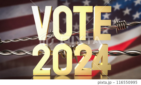 The gold text on flag for United States presidential election concept 3d rendering. The gold text on flag for United States presidential election concept 3d rendering. 116550995