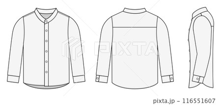 長袖バンドカラーシャツ・スタンドカラーシャツ ベクターテンプレートイラスト 116551607