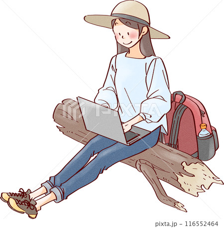 旅行中仕事する女性02 116552464