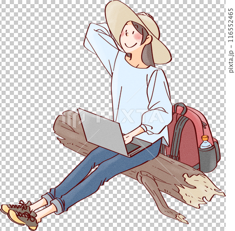 旅行中仕事する女性01 旅行中仕事する女性01 116552465