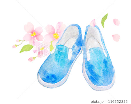 水彩イラスト　スニーカーと桜 116552833