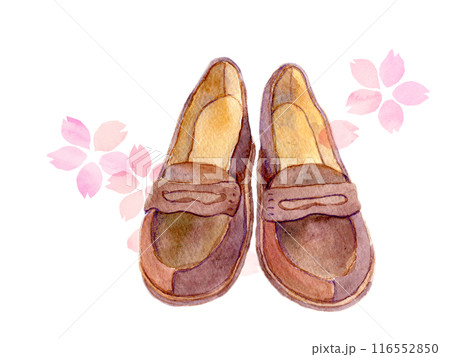 水彩イラスト　ローファーと桜 116552850