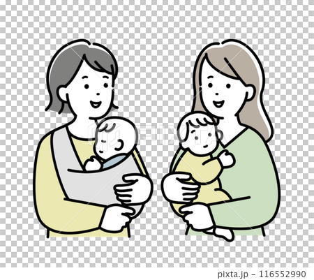 一位母親抱著嬰兒正在交談 一位母親抱著嬰兒正在交談 116552990