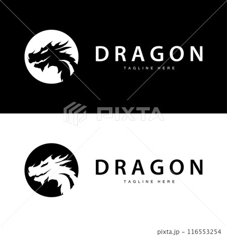 Black silhouette design simple dragon logo animal legend template illustration 116553254