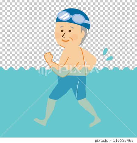 水中ウォーキングをするシニア　イラスト 116553465