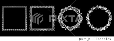 Set of decorative frames Elegant vector element for design in Eastern style, place for text. Floral black and white borders. Lace illustration for invitations and greeting cards. 116555125