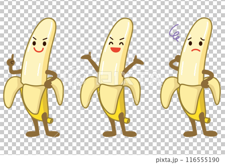 男性器をイメージしたバナナのキャラクター　表情　ポーズ 116555190