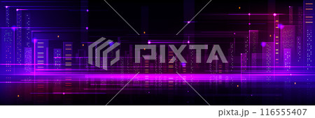 Purple tech city background. Abstract building bg 116555407