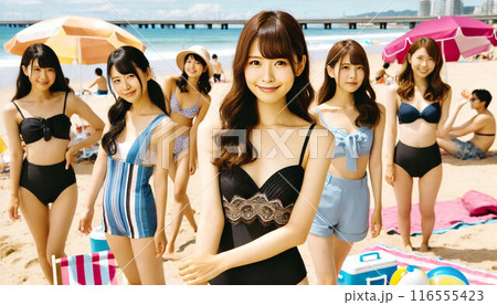 ビーチにいる女性達 116555423
