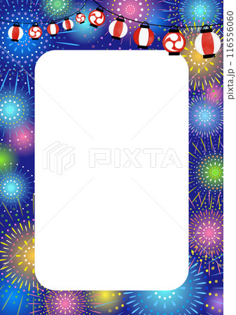 夏祭り　夜空と提灯と花火のイラスト 縦 116556060