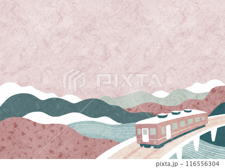秋の山々を眺めながら電車旅行 和風でノスタルジックな風景イラスト 秋の山々を眺めながら電車旅行 和風でノスタルジックな風景イラスト 116556304