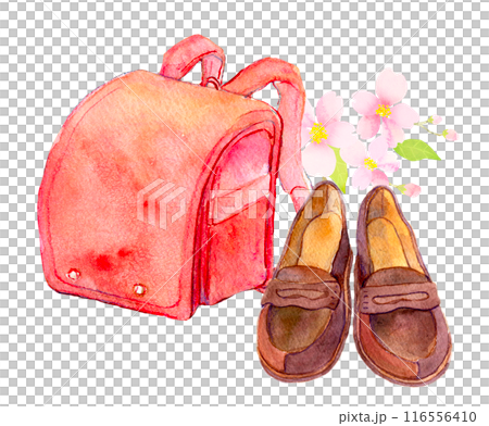 赤いランドセルとローファー　水彩イラスト 116556410